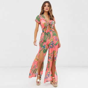 Printed trousers legs high open wide leg high waist beach pants 