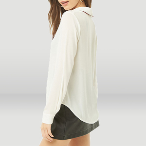 Colour Line Blouse Simple Leisure Light beige Long Sleeve Shirt 