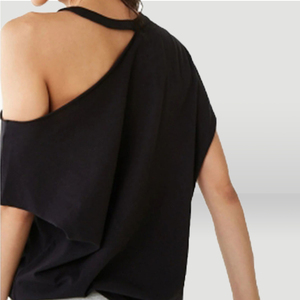 Strapless shoulderless asymmetrical hook flower T-shirt female