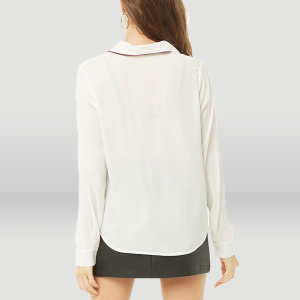 Colour Line Blouse Simple Leisure Light beige Long Sleeve Shirt 