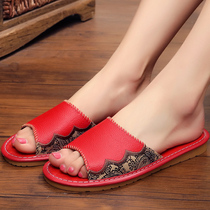 Summer home cowhide slippers female non-slip waterproof couple indoor home wooden floor leather home cool slippers male