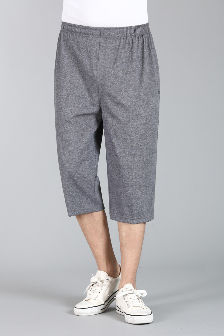 中老年七分裤男夏邉佣萄澕兠7分休闲中裤 男士大码高腰宽松卫裤_7折