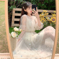 Gentle wind sweetness Fairy Ocean Gas Skirt 2022 Spring Dress New Korean Version Small Clear New Yarn Round Collar Dress Woman