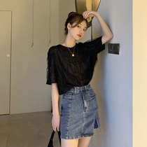 Summer Han Edition 2023 new temperament loose and lean leaf side short sleeve sweet lace shirt coat