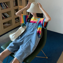 Pants 2022 Summer new Korean version Fashion loose straight cylinder wide leg pants denim back with pants female one-piece pants students