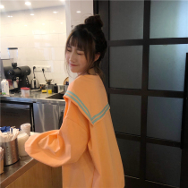Autumn 2021 New sweatshirt women loose Korean version of thin navy collar sweet student tide spring and autumn cute coat