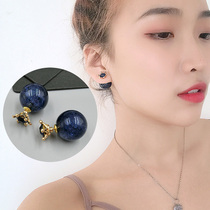 S925 sterling silver needles can be worn on the front and back sides of earrings ice cracks sapphire blue crown beads double-sided earrings temperament