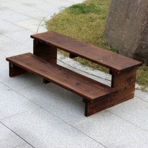 Carbonated Solid Wood Pedalling Outdoor Balcony Patio Garden Garden Flower Racks Two Layers of Double Stepped Pedal Meat Flower Racks