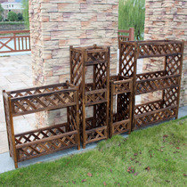 Outdoor grid solid wood flower rack carbonized anti-corrosion wooden fence partition Balcony courtyard Garden corridor flower pot rack