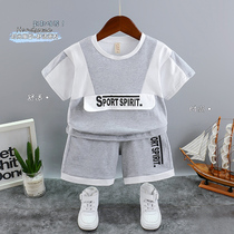 Male baby summer suit 2021 New Baby childrens clothing foreign boy summer fashion splicing short sleeve two-piece set