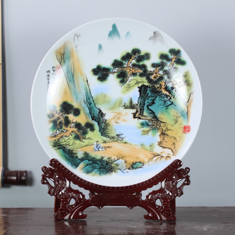 Jingdezhen ceramic pastel landscape decoration plate of Chinese style household living room TV cabinet wine porch hang dish furnishing articles