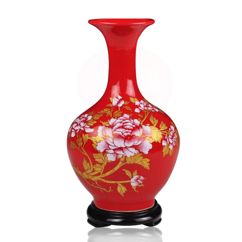 Wedding place jingdezhen ceramic Wedding festive red floret bottle decorated new red household adornment