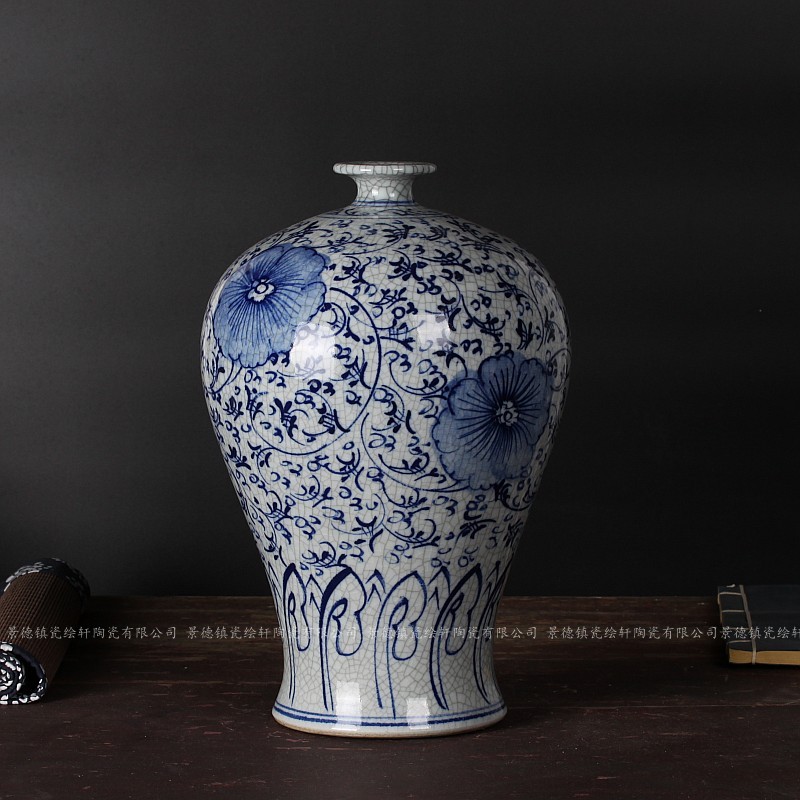 Mesa of jingdezhen blue and white hand draw archaize crack glaze ceramics large porcelain vase sitting room home furnishing articles