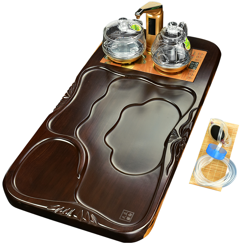 The beginning day, annatto tea kungfu tea set suit black sandal wood tea tray tea table four one automatic glass furnace