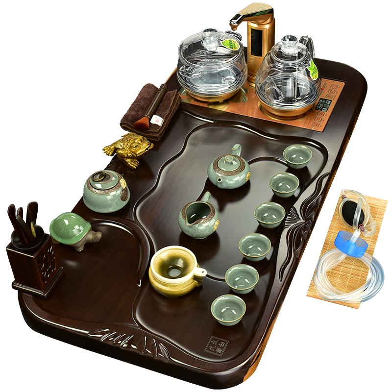 The beginning day, annatto tea kungfu tea set suit black sandal wood tea tray tea table four one automatic glass furnace