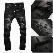 European and American walking show with a small foot personality casual high-end quality Black Broken Cave Amiri Jeans Male Tide