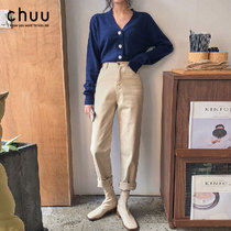  South Korea chuu official website 2020 new simple and all-match high-waist tooling style loose casual pants