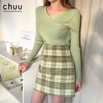  Korea chuu official website new cross wrap slim v-neck pullover sweater thin bottoming shirt women