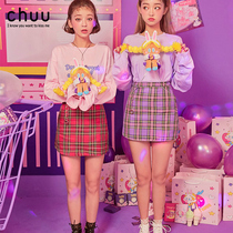 Korea chuu2020 Summer New Joker Plaid High Waist A- line dress Short Skirt Skirt Women