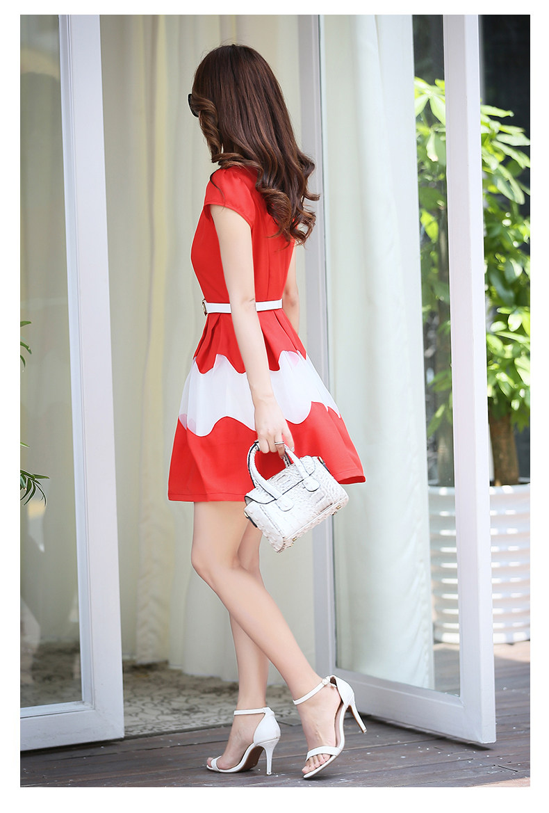 尔岚2017夏装新款女装韩版短袖雪纺连衣裙夏中裙修身气质淑女裙子