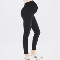 Chiney maternity pants brush color slim fit one-piece jeans Maternity belly pants Black pregnancy pants T4E06