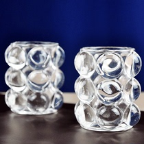 Home glass transparent birthday wedding anniversary non-smokeless aromatherapy candle holder candlestick holder Party House