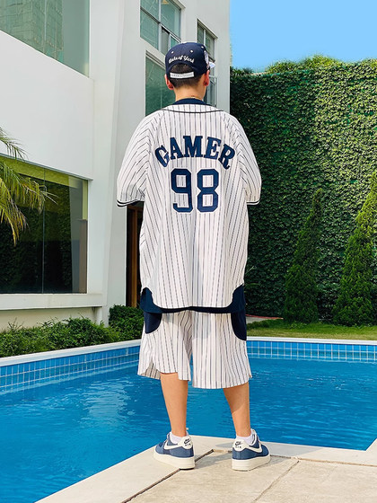Acusa Sports Retro Cardigan Jersey Fabric Double-Layer 자수 넓은 오버 크기의 야구 유니폼 단락 남성 Acusa Sports Retro Cardigan Jersey Fabric Double-Layer 자수 넓은 오버 크기의 야구 유니폼 단락 남성