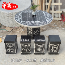 Stone Bench Outdoor Stone Table Courtyard Garden Forest Landscape Stone Table Decoration Table Green Stone Table Handcarved Stone Bench Stone Sculpture