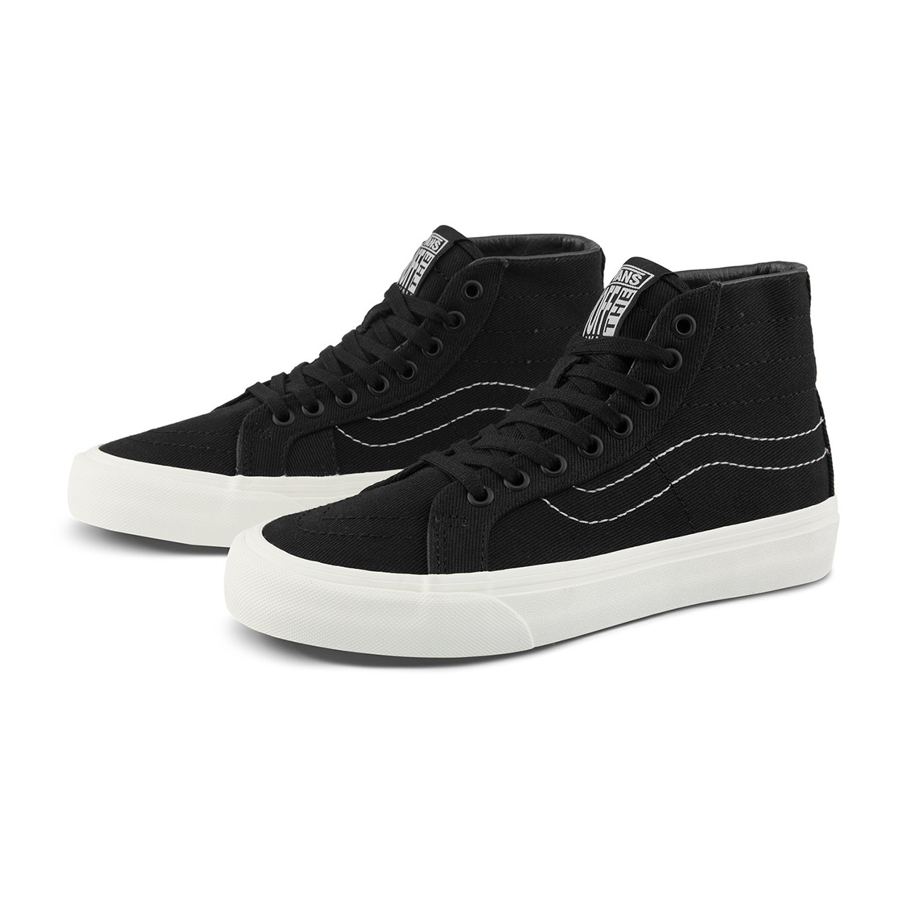 vans黑武士侧边条纹女高帮帆布鞋