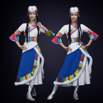 New Tibetan dance performance costume female white ethnic dance costume adult Tibetan clothes female stage costume customization