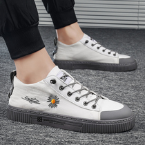Spring mens shoes wild Korean version of the trend canvas casual white flat shoes Mens cloth shoes net red small daisy tide shoes