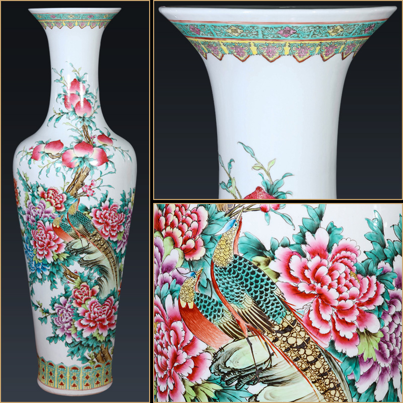 Jingdezhen ceramics hand - made landing big vase Chinese TV ark, home decoration furnishing articles to heavy large living room