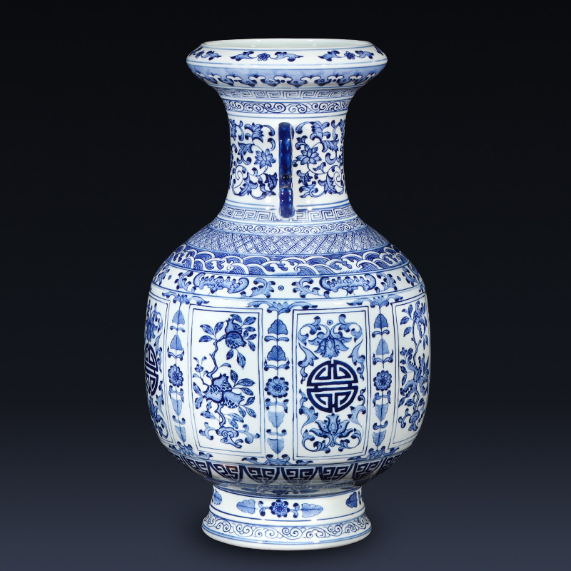 Imitation qianlong hand - made of blue and white porcelain of jingdezhen ceramics of large vases, flower arranging living room TV cabinet decorative furnishing articles