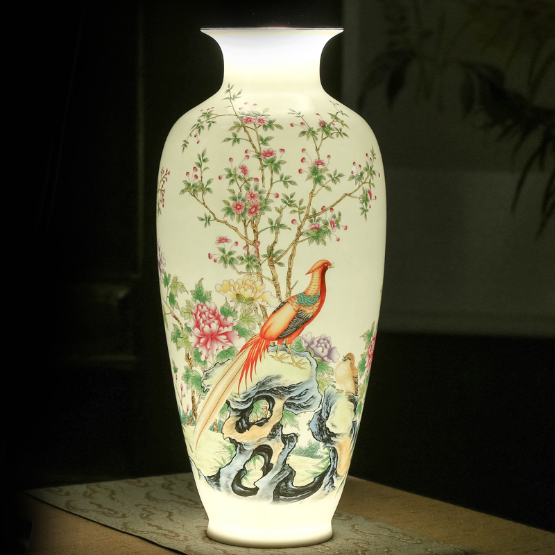 Jingdezhen ceramics powder enamel vase furnishing articles of Chinese style living room porch rich ancient frame flower arranging handicraft ornament