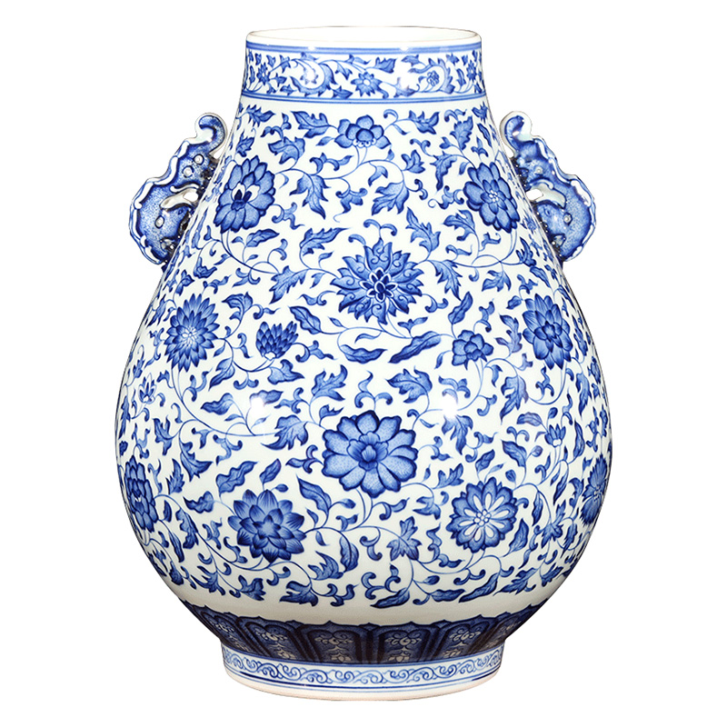 Jingdezhen ceramics creative hand - made antique Chinese wine sitting room adornment is placed ears of blue and white porcelain vase