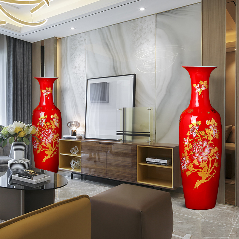 Jingdezhen ceramics China red Chinese style household decorates sitting room of large vase high TV ark hotel furnishing articles