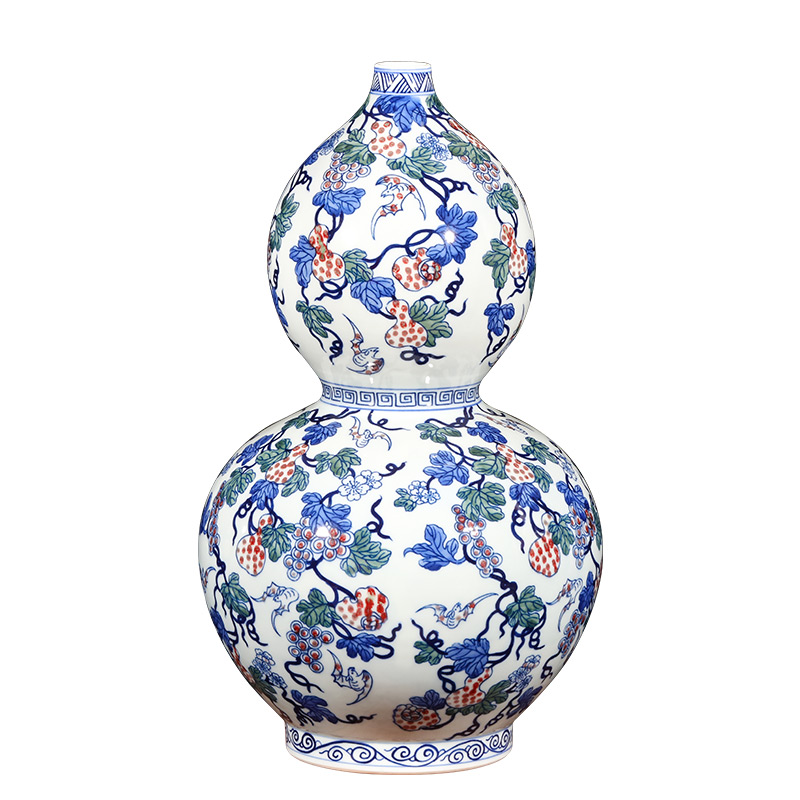 Jingdezhen ceramics hand - made antique blue and white porcelain live figure gourd vases, furnishing articles furnishing articles of Chinese style living room wine