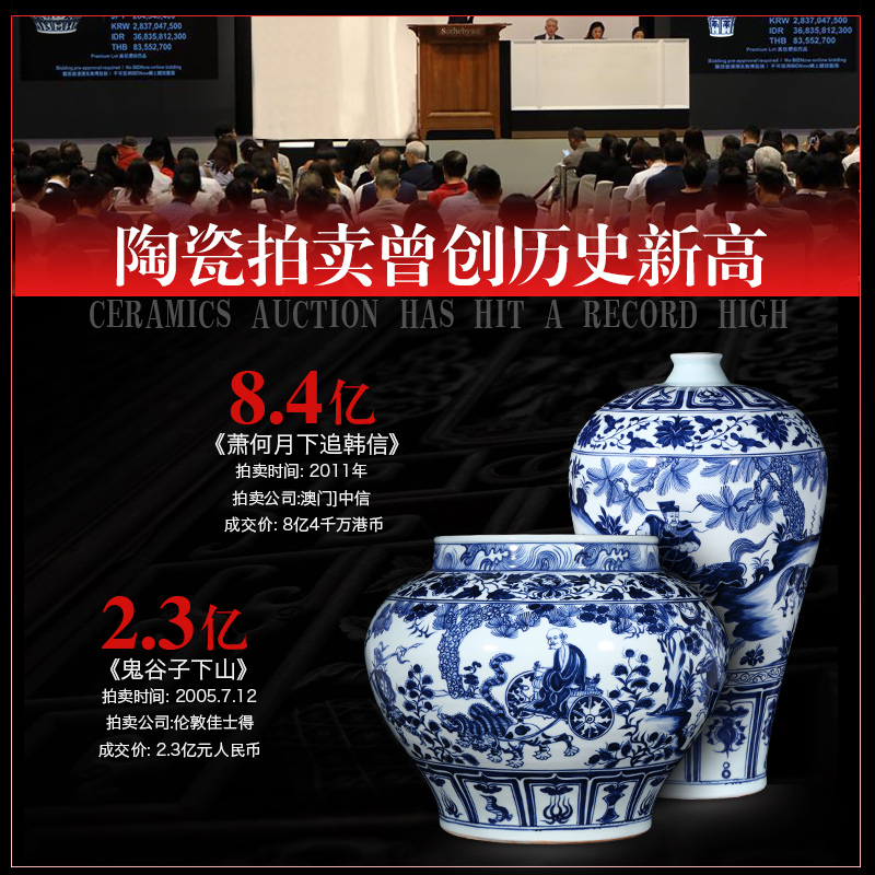 Jingdezhen ceramic vase hand - made archaize yuan blue and white guiguzi down big pot sitting room place, home decoration