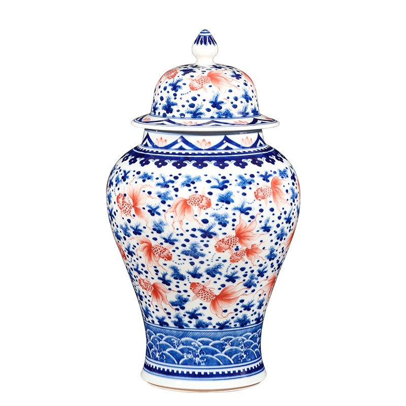 Jingdezhen ceramics hand - made general blue and white porcelain jar of storage tank sitting room of new Chinese rich ancient frame is placed in the living room