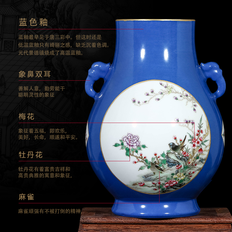 Jingdezhen ceramics pure manual hand - made imitation qianlong pastel vases, flower arrangement sitting room home furnishing articles