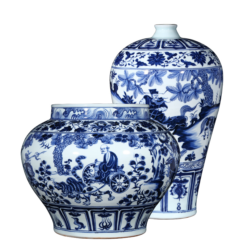 Jingdezhen ceramic vase hand - made archaize yuan blue and white guiguzi down big pot sitting room place, home decoration