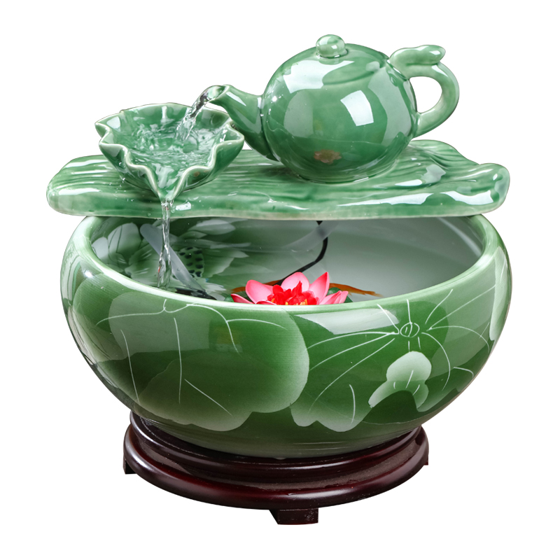 Jingdezhen ceramic aquarium desktop fountain water furnishing articles sitting room aquarium household cycle aquarium fish bowl