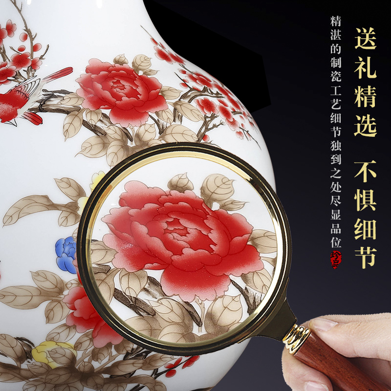 Jingdezhen ceramics powder enamel vase furnishing articles sitting room flower arrangement in modern Chinese style household decorative arts and crafts