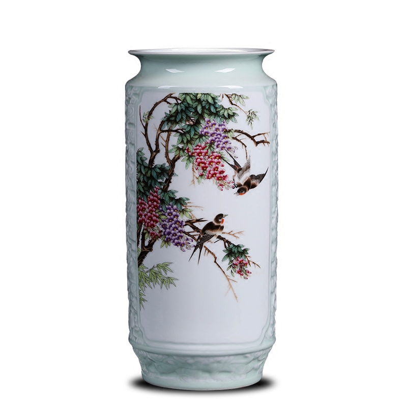 Jingdezhen ceramics craft embossed painting and calligraphy tube of calligraphy and painting scroll of large cylinder vase sitting room office furnishing articles