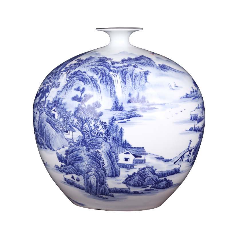 Famous master of jingdezhen ceramics hand - made pomegranates of blue and white porcelain vases, antique Chinese style living room furnishing articles