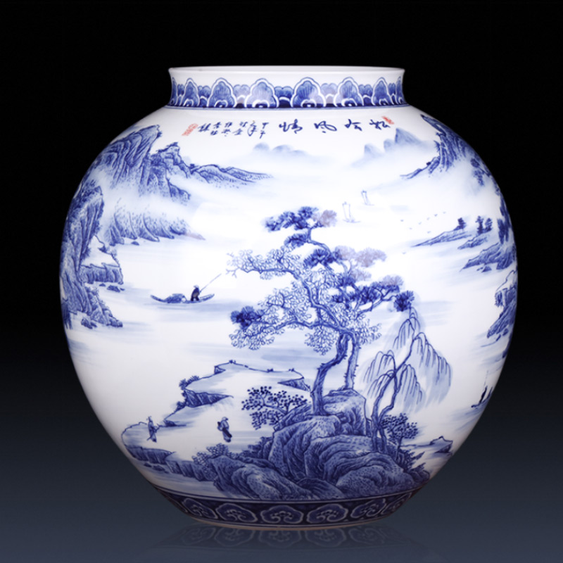 Jingdezhen ceramics famous master hand antique blue and white porcelain vases, large sitting room adornment is placed