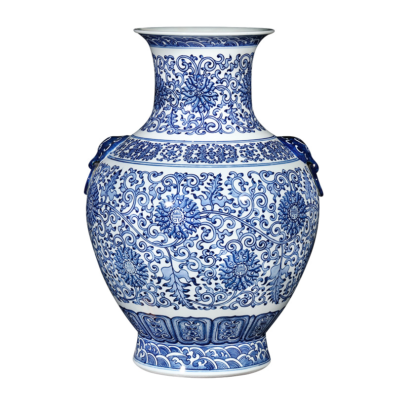 Jingdezhen ceramics by hand antique Chinese blue and white porcelain vases, flower arrangement and classic porch decoration furnishing articles