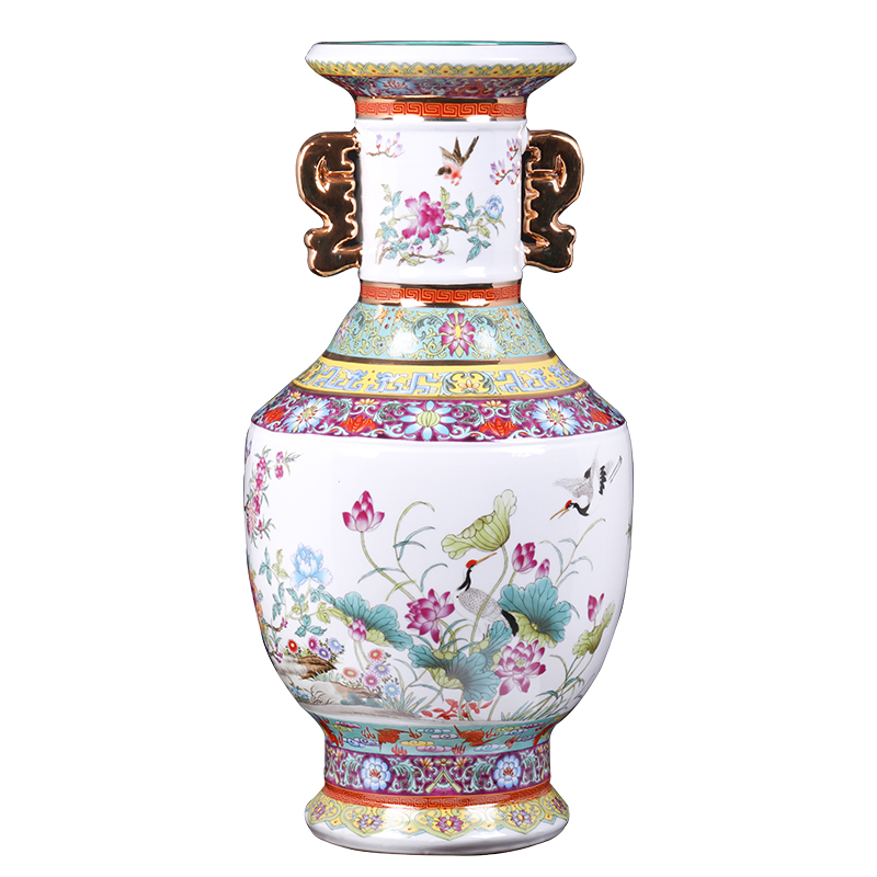 Jingdezhen ceramics imitation qianlong fuels the ears of large vases, Chinese style living room home furnishing articles