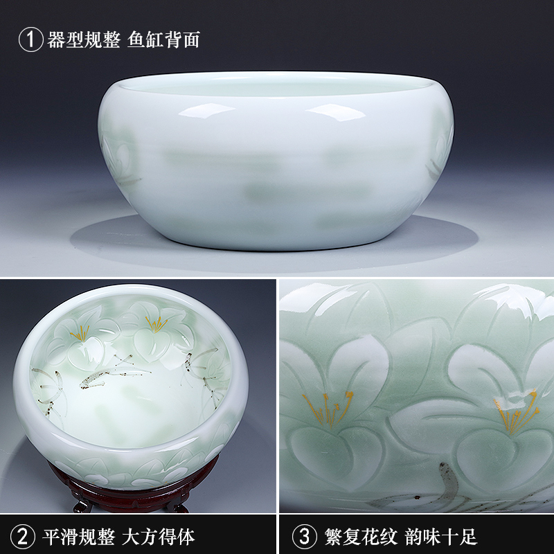 Jingdezhen ceramics goldfish bowl water lily shallow tortoise cylinder furnishing articles lotus basin custom perforated medium sitting room