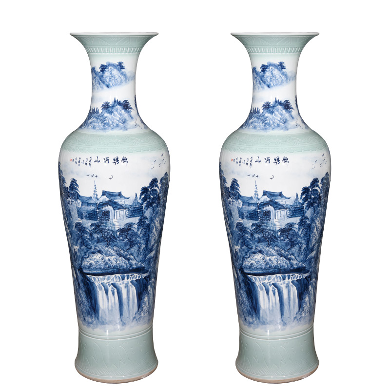 Jingdezhen ceramics hand - made scenery of large vases, Chinese style living room TV ark, porch decorate household furnishing articles